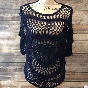 Garage navy blue crochet sweater